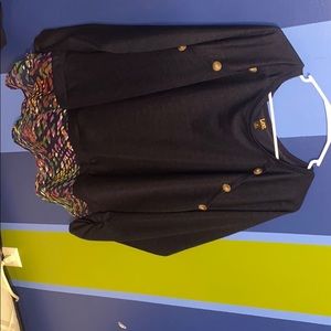 Navy blue top with sheer floral at bottom